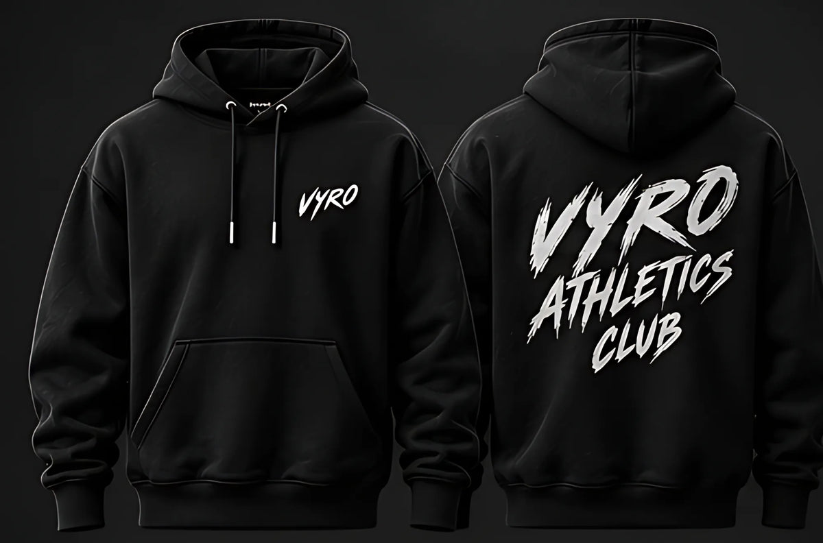 Black flat hoodie, front and back