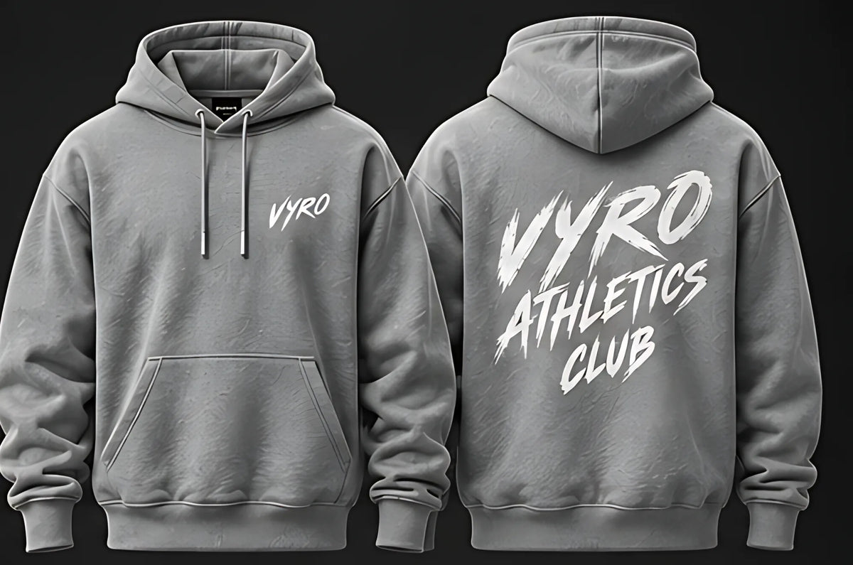 Gray flat hoodie, front and back
