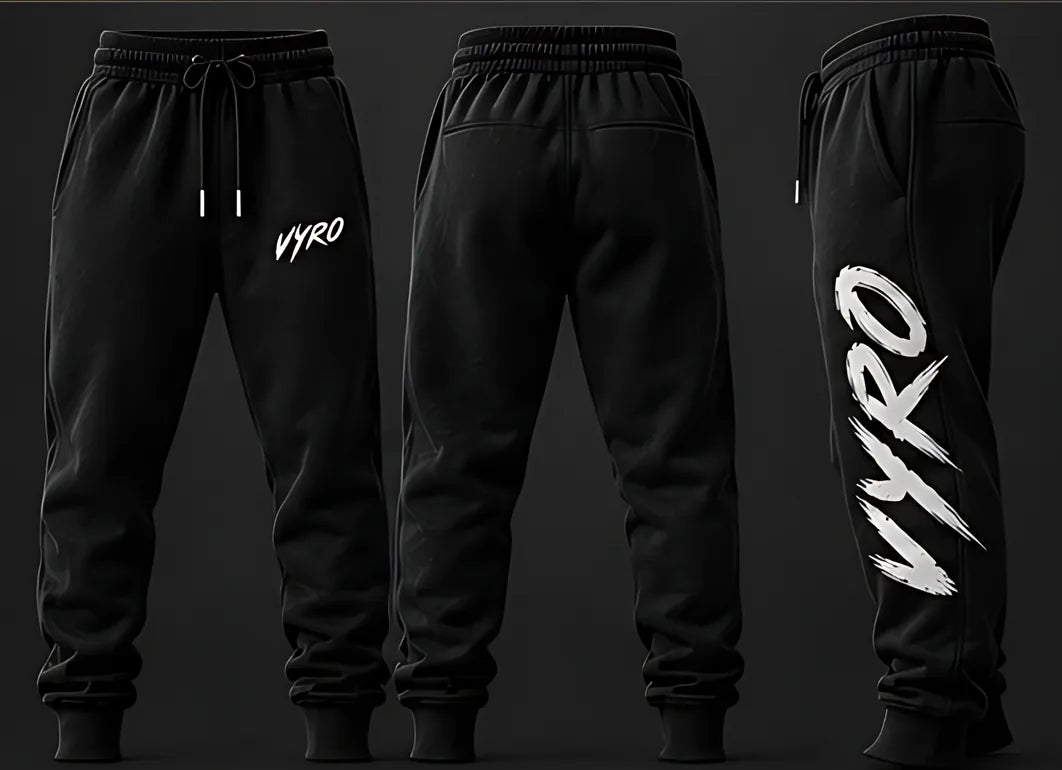 Black flat jogger, front, back and side