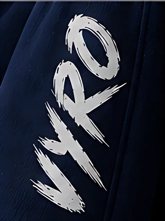 Navy leg print close-up