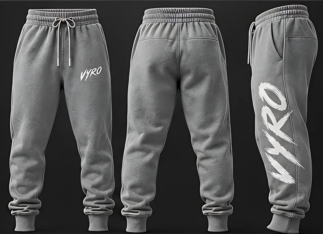 Gray flat jogger, front, back and side