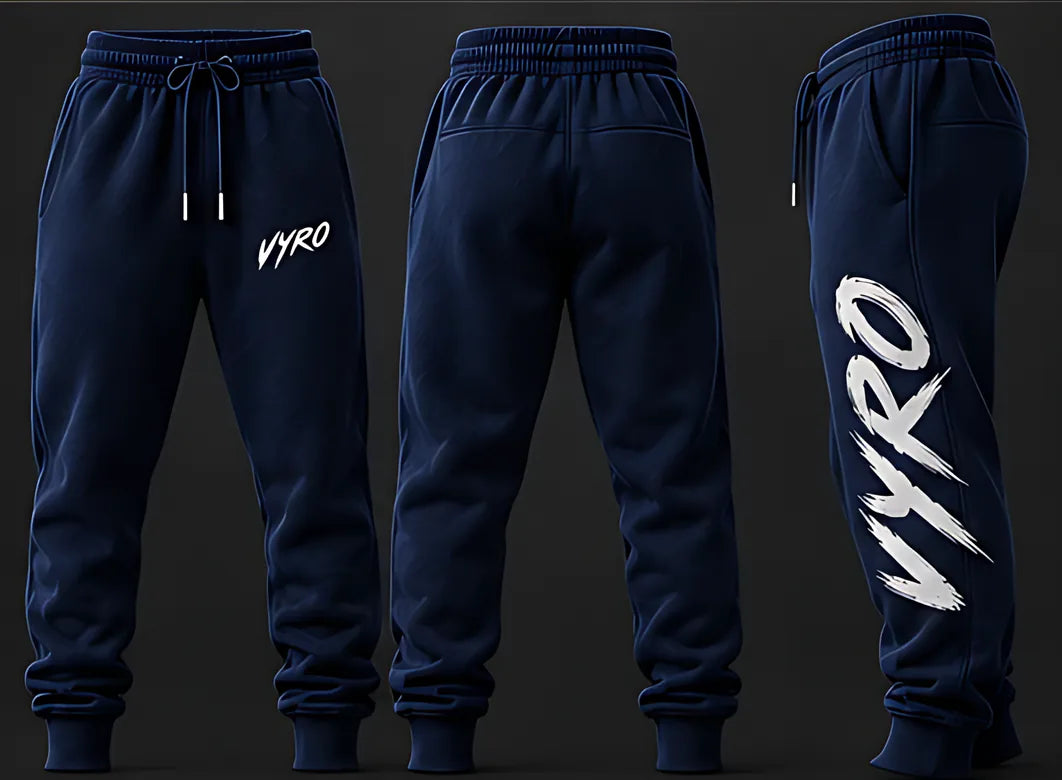 Navy flat front, back and side