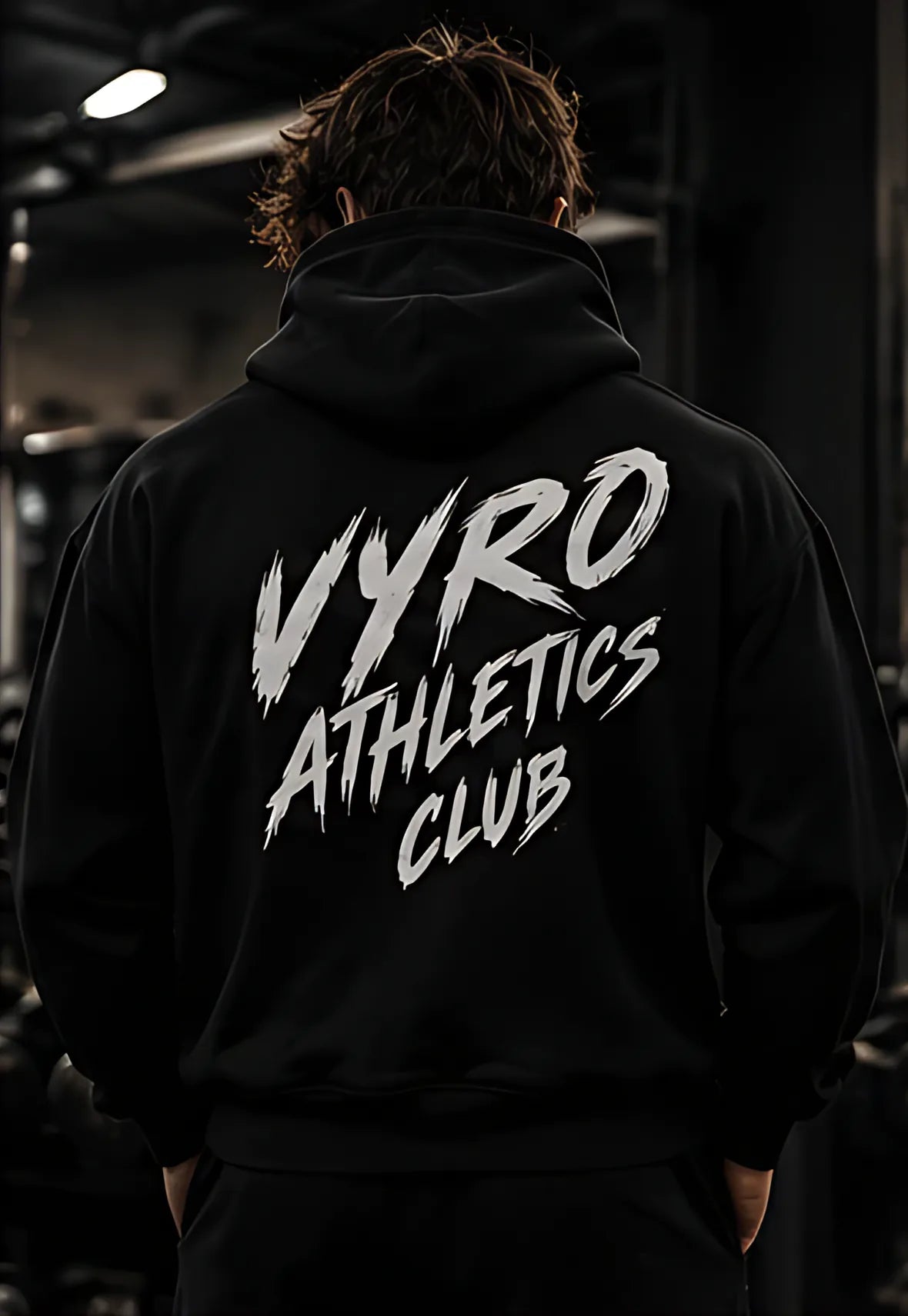 Black back print, worn in the gym